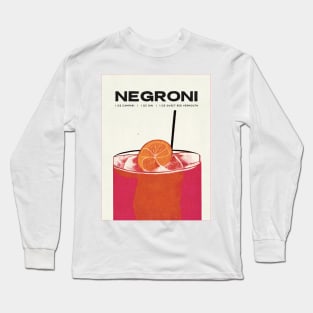 Negroni Retro Poster Big Big Glass Bar Prints, Vintage Drinks, Recipe, Wall Art Long Sleeve T-Shirt